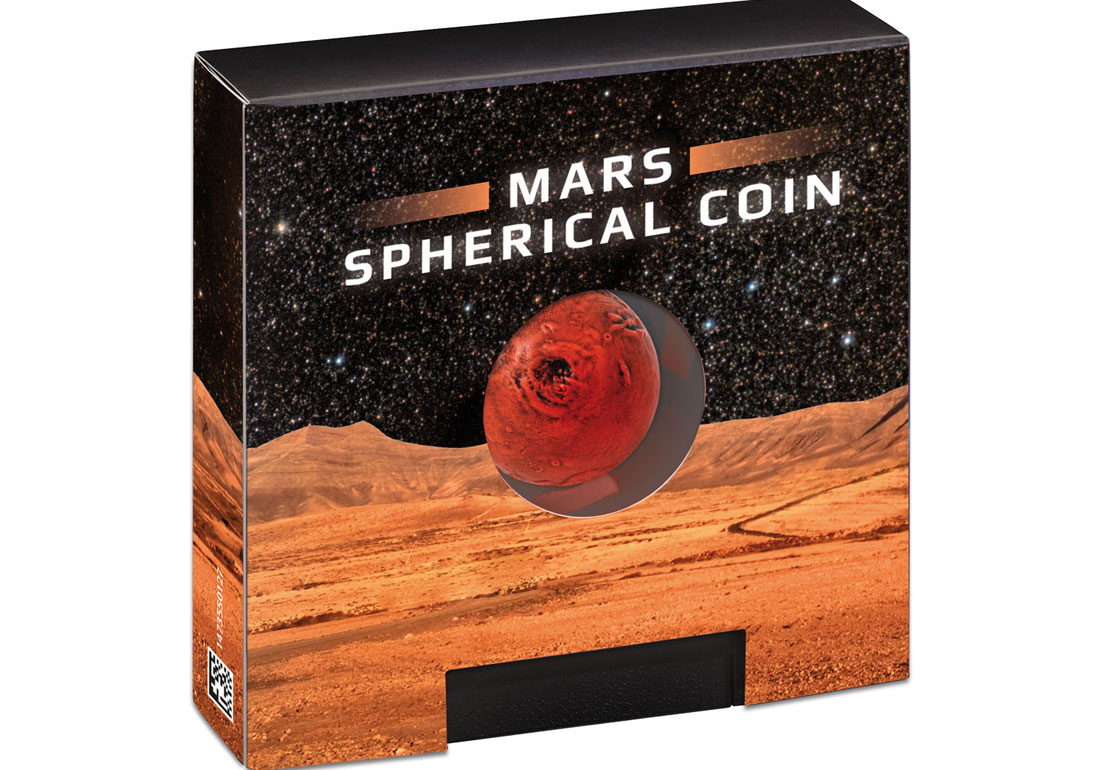 Pièce de collection en argent rare tirage limité à 1999 exemplaires représentant la planète mars en 3D sphérique véritable collector